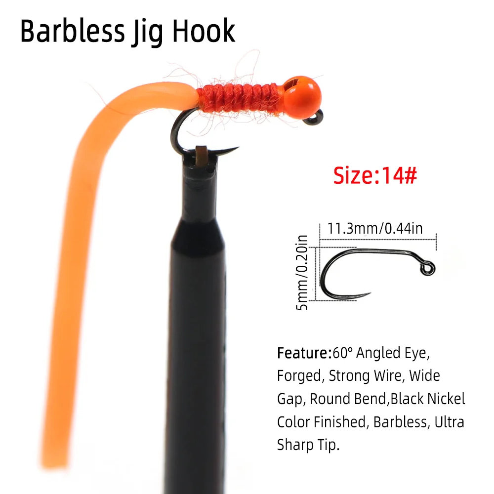 4pcs #14 Tungsten Bead Head Sq - مراجعة Fishing Hook Barbless وسعره