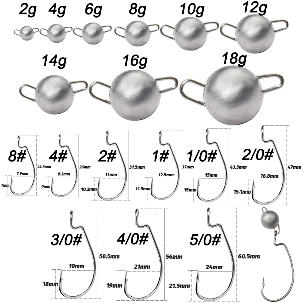 5Pcs Metal Jig Head Worm Hooks - مراجعة Fishing Hook Weedless وسعره