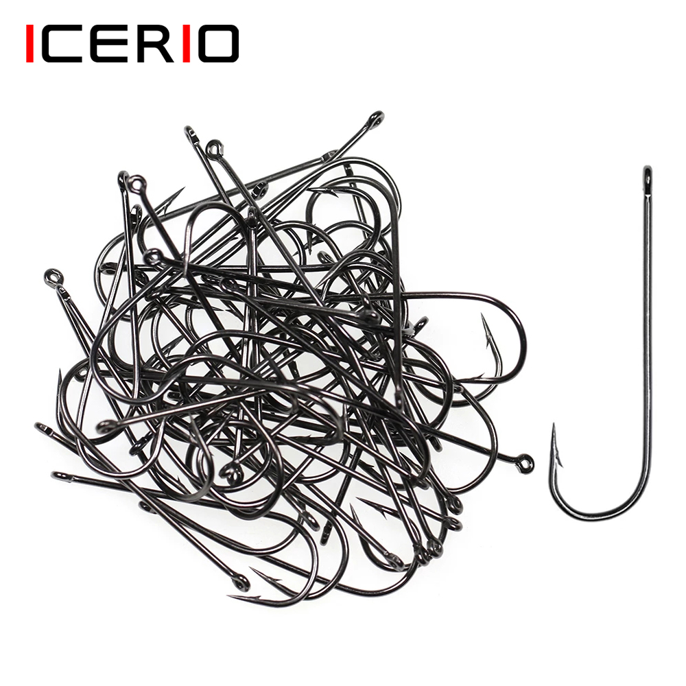 ICERIO 100PCS 16# - 3/0 Long S - مراجعة Fishing Hook Barbless وسعره
